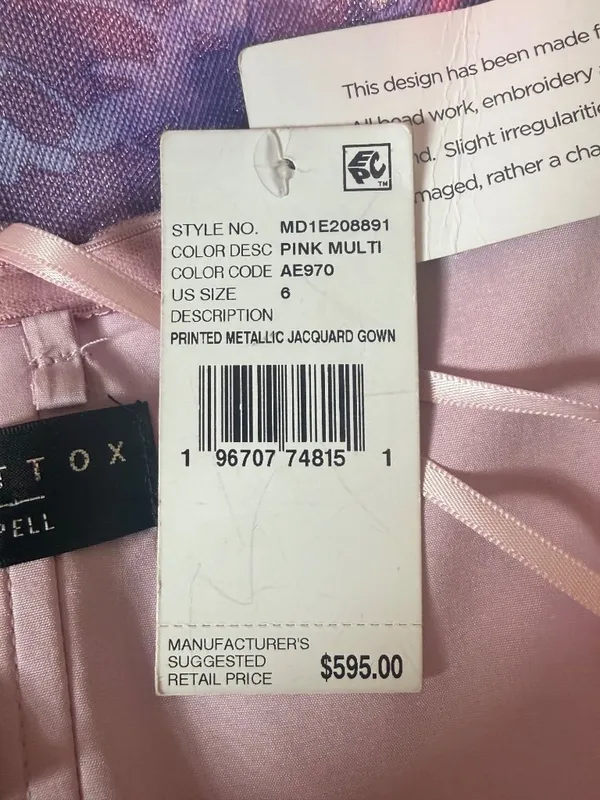 Aidan Mattox Adrianna Pappel Metallic Floral Jacquard Gown Pockets NWT US 6 Flaw - Image 13