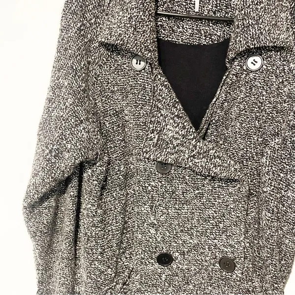 Free People‎ Jacket Small Black Double Breasted Wool Oversized Moto Trench Coat - Image 3