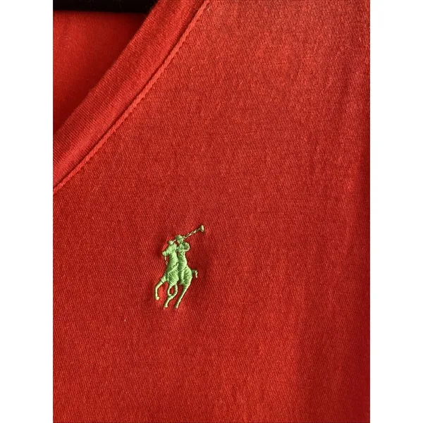 Ralph Lauren V-Neck Tee Womens Size L Orange Pony Logo Cotton Lyocell Shirt - Image 3