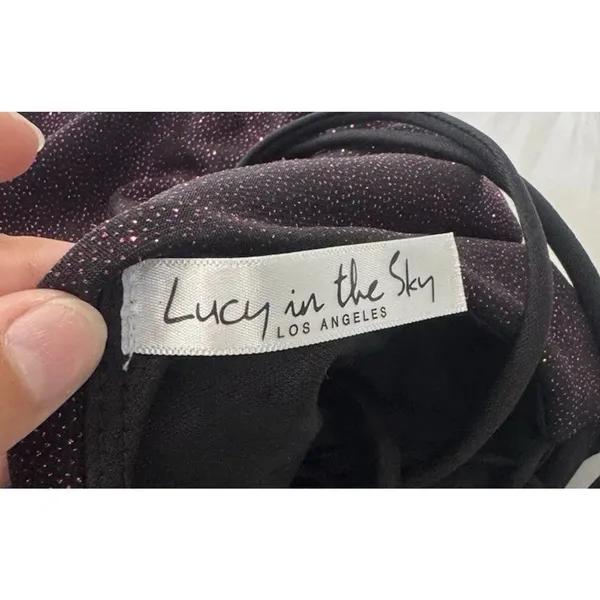 Lulus Take Me Anywhere Purple black glitter Mini Dress Medium Open Back Strappy - Image 9