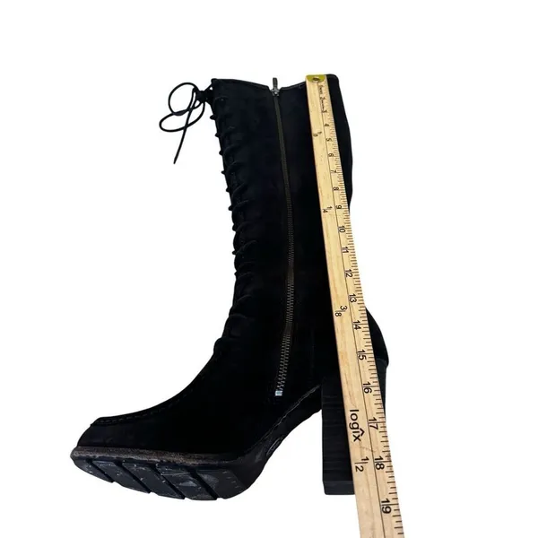 FRYE PARKER MOCCASIN LACE UP KNEE HIGH ZIPPER Black Suede RARE 8 - Image 10