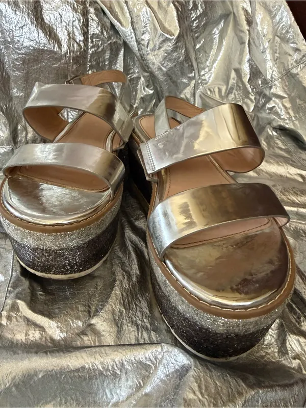 Zara Metallic Silver Platform Slingback Sandals - Image 2