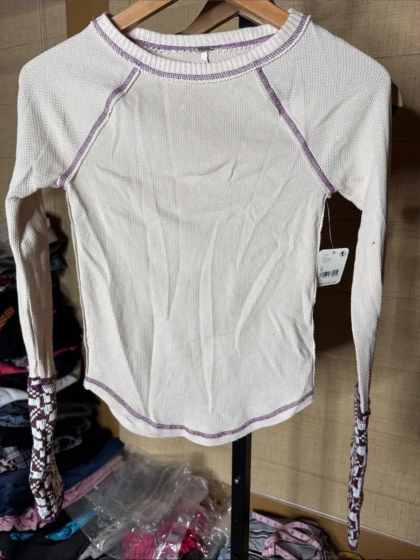 NWT Free People She’s Reversible Cuff Thermal Top Oat Cream Small - Image 7