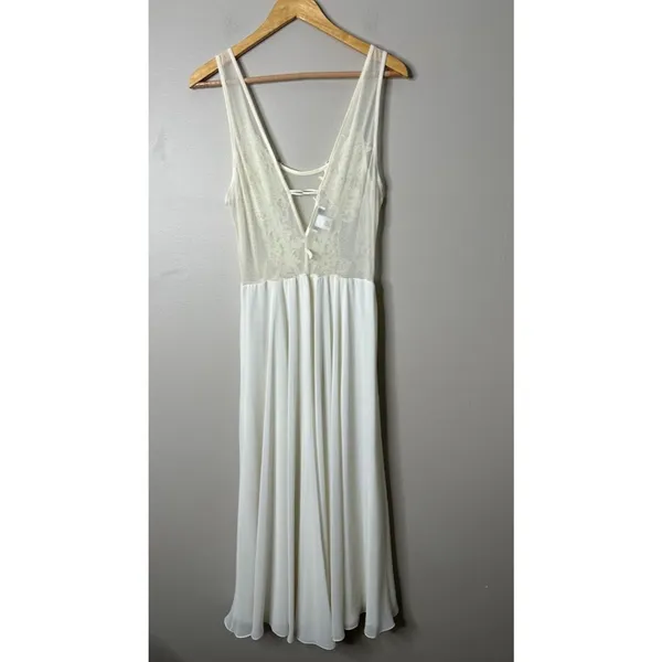 FLORA NIKROOZ Nightgown Coquette Fairy Large Maxi Chemise Dress Cream Lace Mesh‎ - Image 7