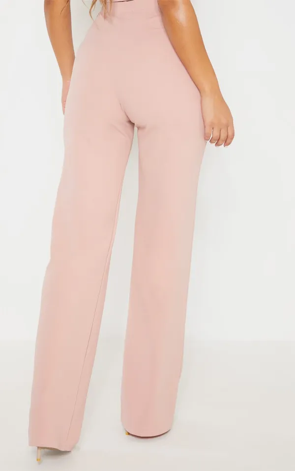 Pretty Little Thing Dusty Pink Wide Leg High Waste Trousers - Image 2