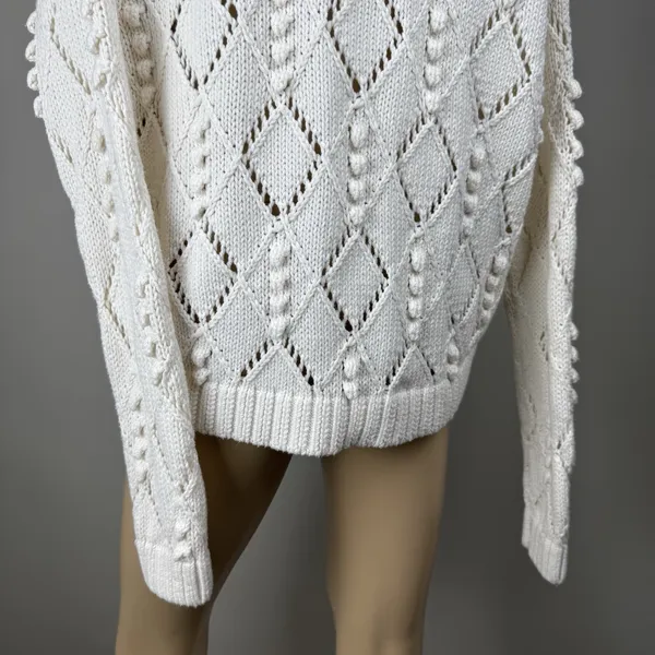Ann Taylor LOFT‎ Bobble Sweater Womens Size Medium Ivory Diamond Open Knit - Image 7