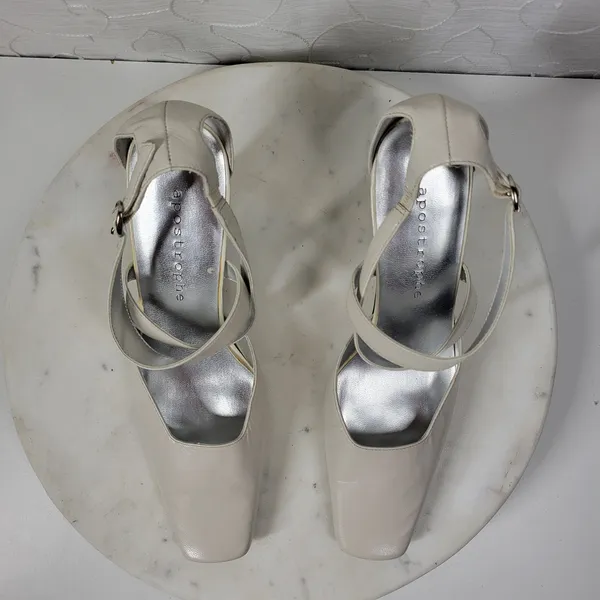 Apostrophe Cate Heels Womens 7.5 White Leather Square Toe Bridal‎ Wedding Party - Image 6