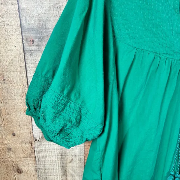 Knox Rose Green Puff Short Sleeve Boho Peasant Dress Size Medium Tassel Pockets - Image 3