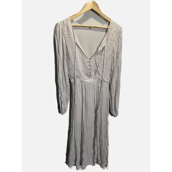 Free People Maxi Dress Endless Summer Grey Long Sleeve Boho Peasant Slit‎ V-Neck - Image 2