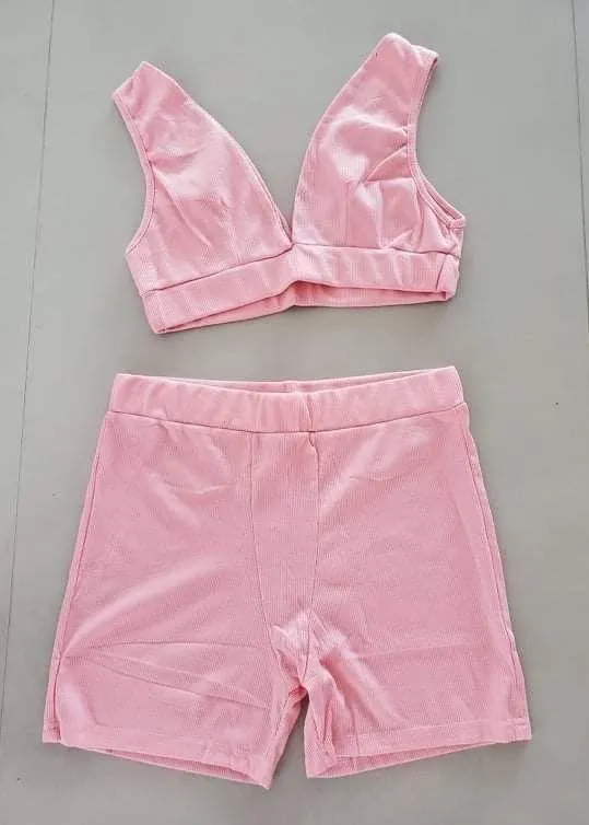 NWOT! Pink Crop Top & Biker Shorts Set - Image 4