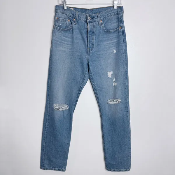 Levi's Premium Original Fit 501s Jeans Distressed Button Fly Blue Size‎ 27 x 30 - Image 2
