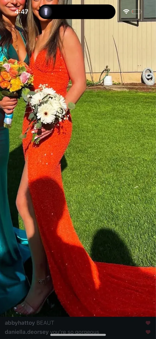 orange sequin prom dress jovani - Image 3