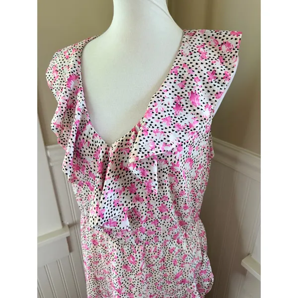 ELOQUII Floral Ruffle High-Low Maxi Dress Pink White Black Size 14 - Image 9