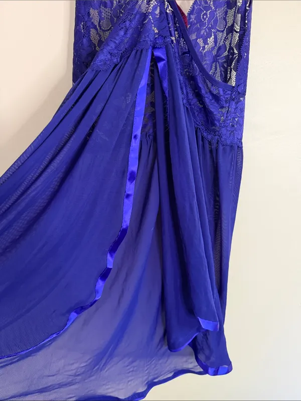 Lace V-Neck Chemise in Cobalt Blue - Image 6