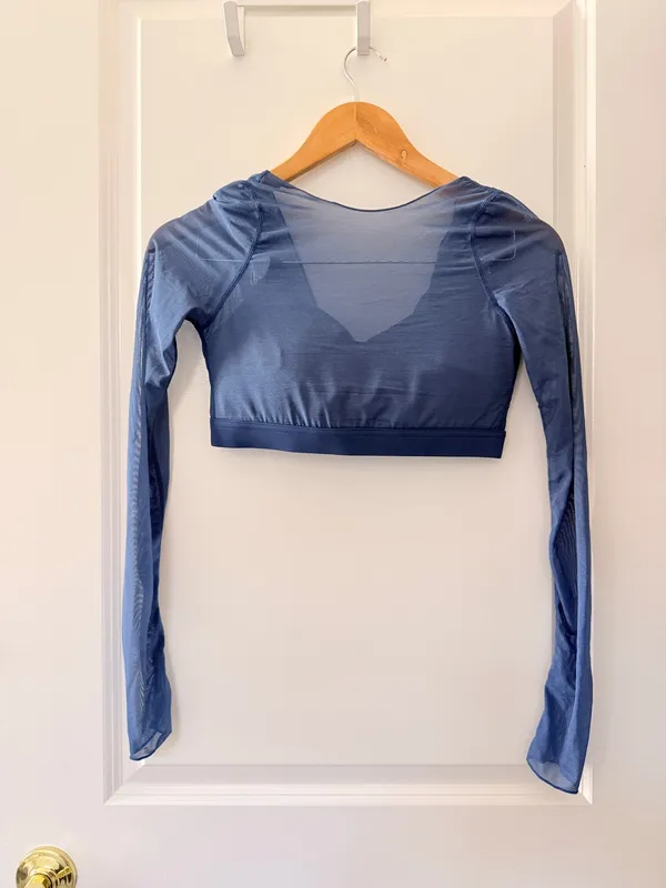 Popflex Coquette Long Sleeve Mesh Bra in Sapphire Small Pilate Gym - Image 2
