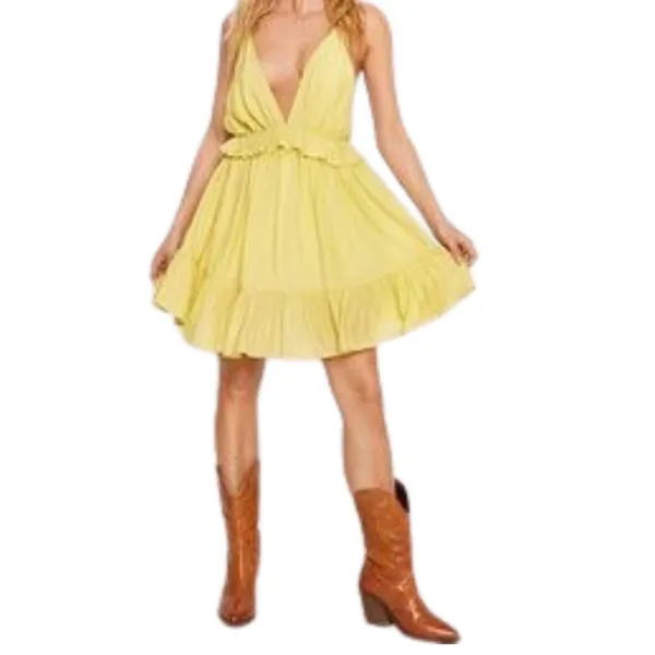 Nasty Gal Deep-V Neck Strappy Ruffle Minidress Bright Yellow Size 6 - Image 2