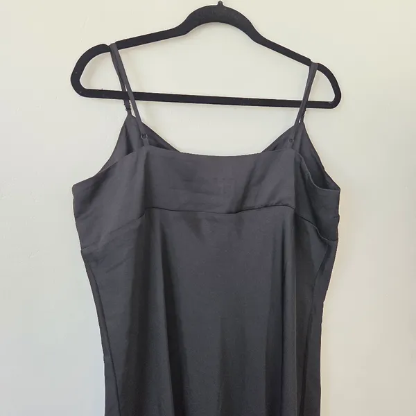 Black Satin Slip Maxi Dress Slit Empire Waist Formal Black Tie Cocktail XL - Image 8