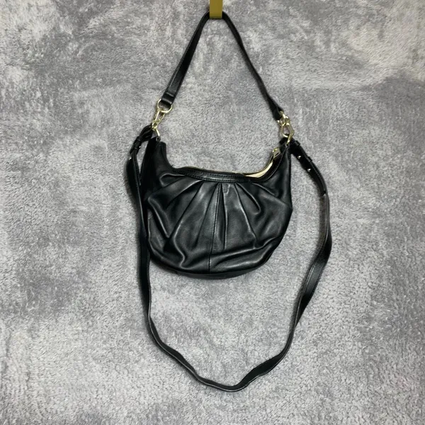 Vince‎ Camuto Crossbody Bag Womens Small Black Leather Pleated Crescent Hobo - Image 6