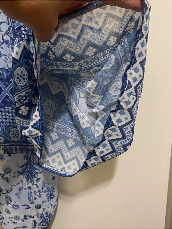 One World Womens L Large 50” Kimono Cardigan Cover Up Blue Boho Print Beach - Image 4
