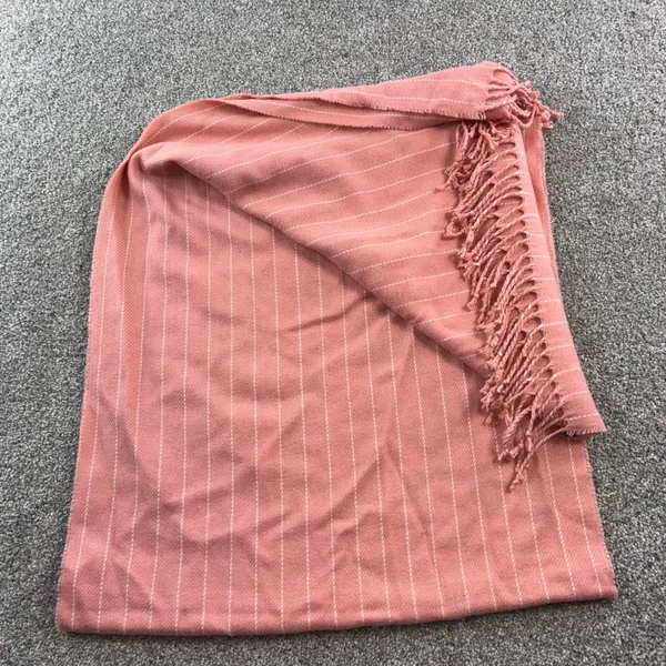 Abercrombie & Fitch Peach Striped Scarf Fringe‎ Womens Cozy Wool Blend Casual - Image 6