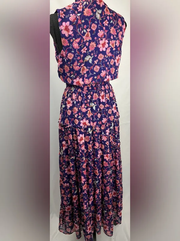 Violet Maxi Dress with Pink Floral Print Size Small - Image 4