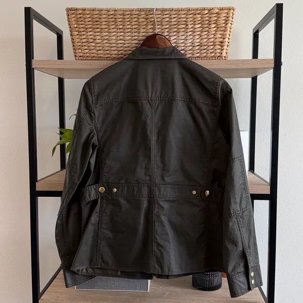J. Crew Downtown Field Jacket Chore Coat Cotton Waxed Mossy Green Brown, Med - Image 6