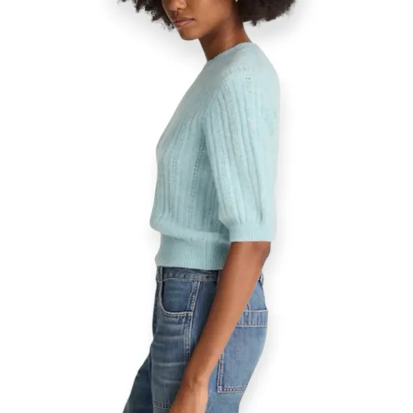 NWT Madewell Cloudsoft Short Sleeve Sweater Tee Mint Blue Small Pointelle Wool - Image 2