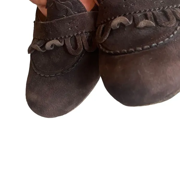 Vintage Chie Mihara Brown Leather Suede Mary Jane Heel Ruffle Trim Size EU 38‎ - Image 10