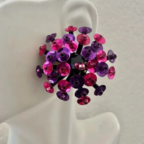 Statement Sputnik Burst Earrings – Pink & Purple Sequins - Image 2