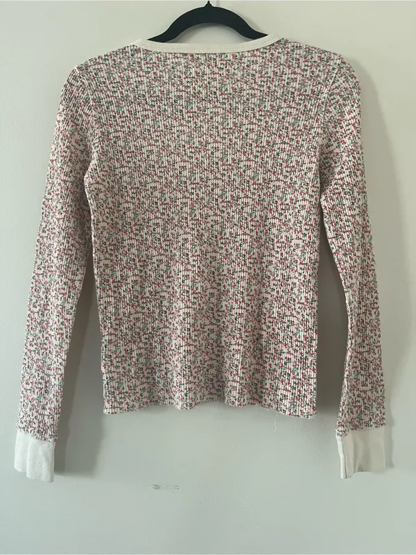 American Eagle Red White Ditsy Floral Waffle Knit Thermal Long Sleeve Top Small - Image 6