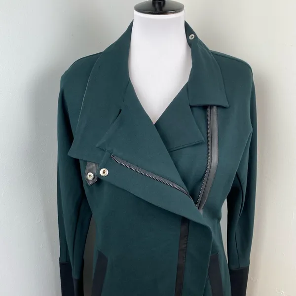 New CABI Dark Green Renaissance Asymmetrical Zip Long Jacket Small 3725 - Image 5