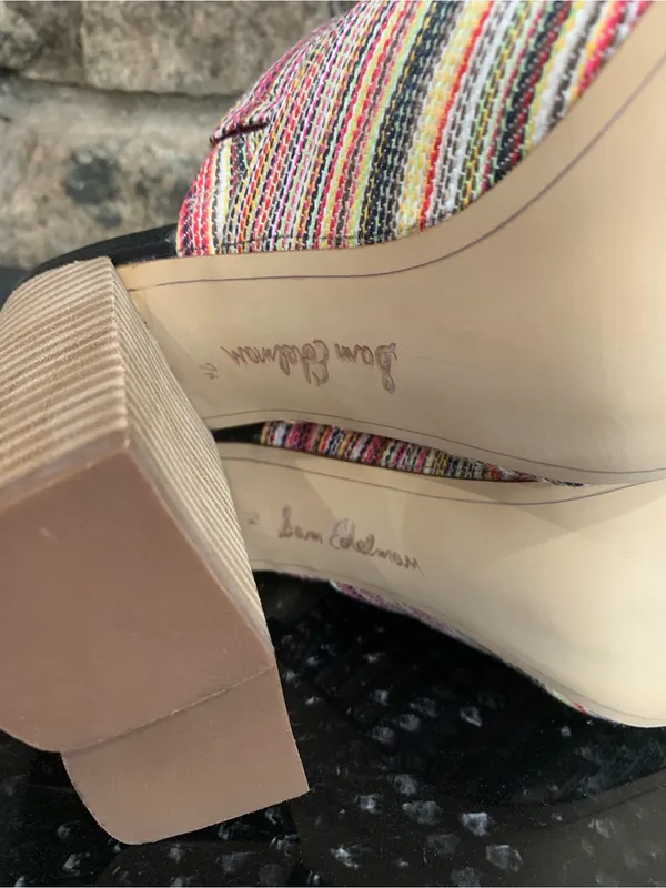 Sam Edelman Yumi Multi Stripe Bow Open Toe Heeled Mules Women's 7.5 M E9919F2900 - Image 6