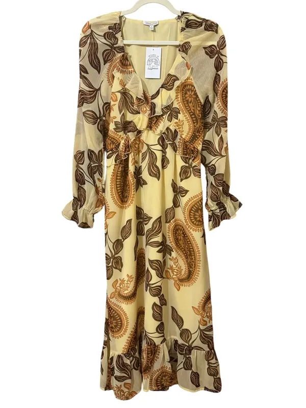 PATRONS OF PEACE Paisley Ruffle Maxi Dress S 17” p2p Pale Yellow $88 Retail NWT - Image 2