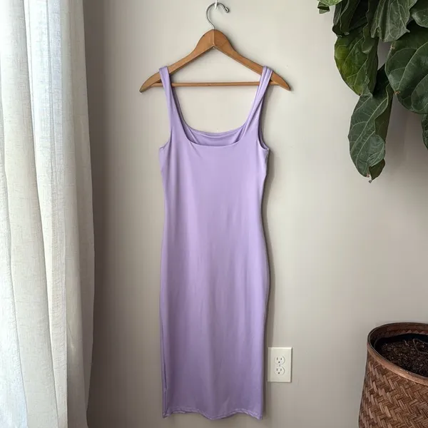 Gaze Lilac Purple Contour Midi Bodycon Dress Square Neck Y2K - Image 4