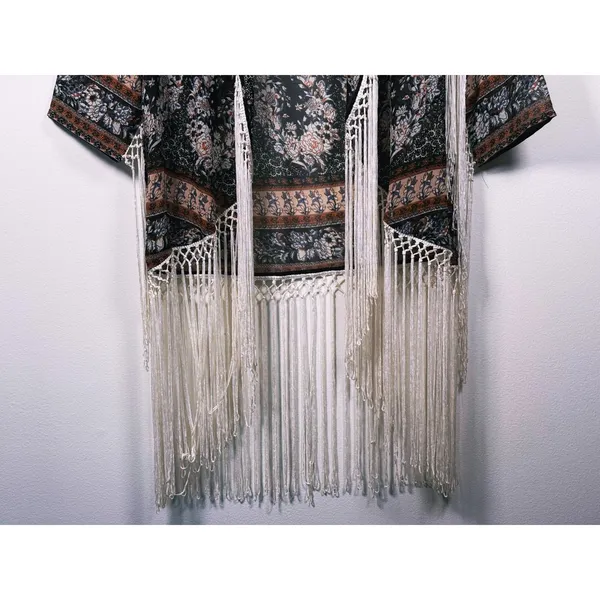 Abercrombie Boho Fringe Kimono Size XS Black Hippie Festival Coachella Western - Image 6