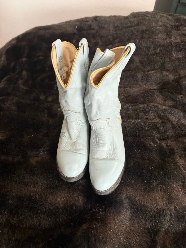 Acme Western Cowboy Leather Boots 5.5 Baby Blue butterfly Rodeo - Image 2