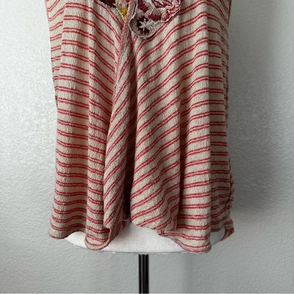 Free People Frida Floral Embroidered Striped Wrap Gauzy Knit Tank Top, Sz Medium - Image 4