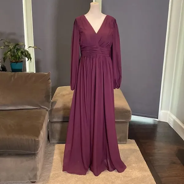 Women’s Purple Chiffon Full Length Dress with Corset Back Leg Slit Size M - Image 2