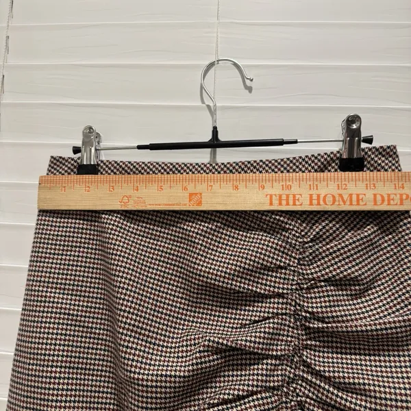 Free People Womens 2 Small Mini Skirt‎ Ruched Plaid Houndstooth Brown Academia - Image 4
