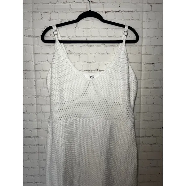 Madden NYC White Pointelle Crochet Knit Midi‎ Dress V-Neck Adjustable Straps XL - Image 2
