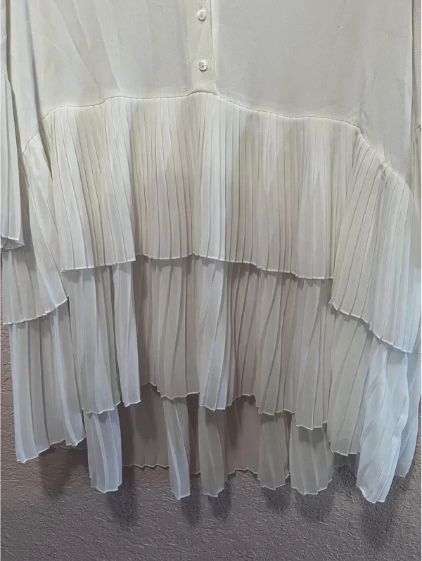 Zara‎ White Pleated Tiered Tunic Blouse Size M - Image 7