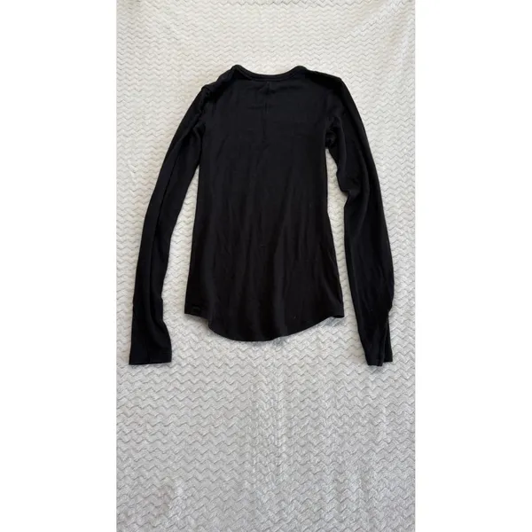 Lululemon Athletica Black Ribbed Knit Long Sleeve Crew Neck Curved Hem Top 4355 - Image 3