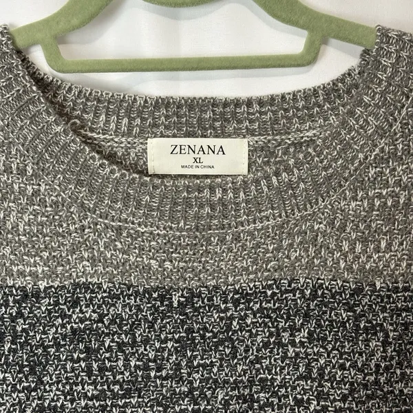 Zenana Colorblock Balloon Sleeve Knit Sweater Gray Black Cream Marled XL EUC - Image 3