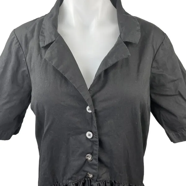 Asos Black Twill Collared Button Short Sleeve Midi A-Line Shirt Dress Size 6 - Image 6