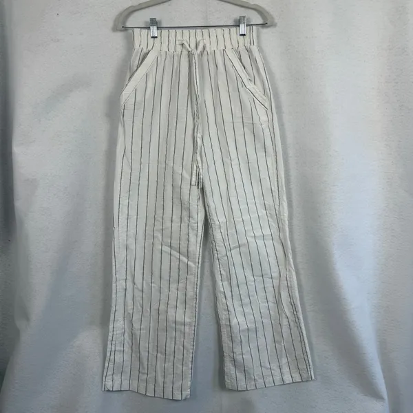 Sienna Sky Womens White Striped Wide Leg Drawstring Pants Medium‎ Boho Vacation Resortwear - Image 2