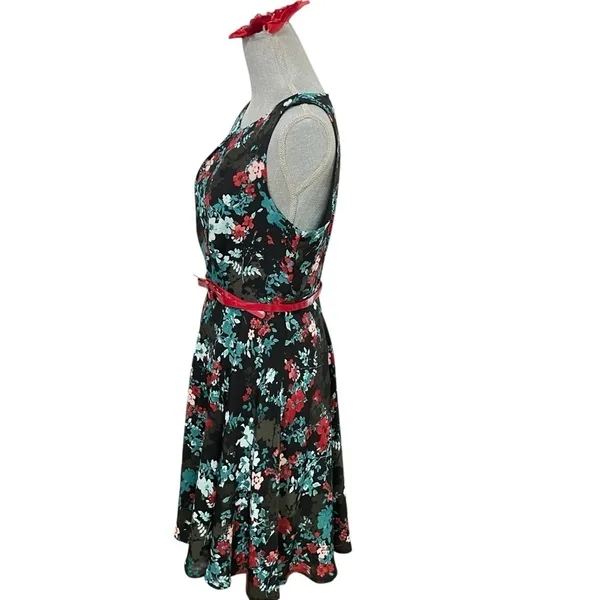 ELLE Aqua Floral Print Pleated Fit & Flare Dress Size M - Image 5