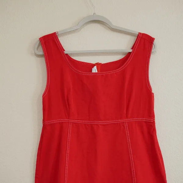Urban Renewal Large Mini Dress Red Contrast Stitch Sleeveless Retro Mod - Image 2