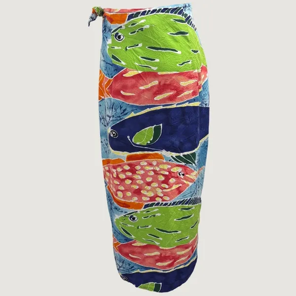 VTG Jams World Rainbow Fish Batik Print Wrap Midi Skirt Cover Up Small Tropical - Image 2