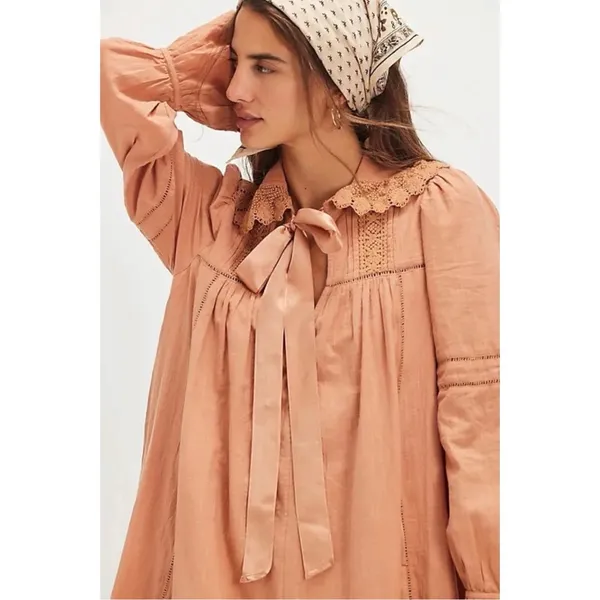 Free People Dainty Cottage Crochet 5 O'clock Tea Time Mini Dress Neutral Medium - Image 6
