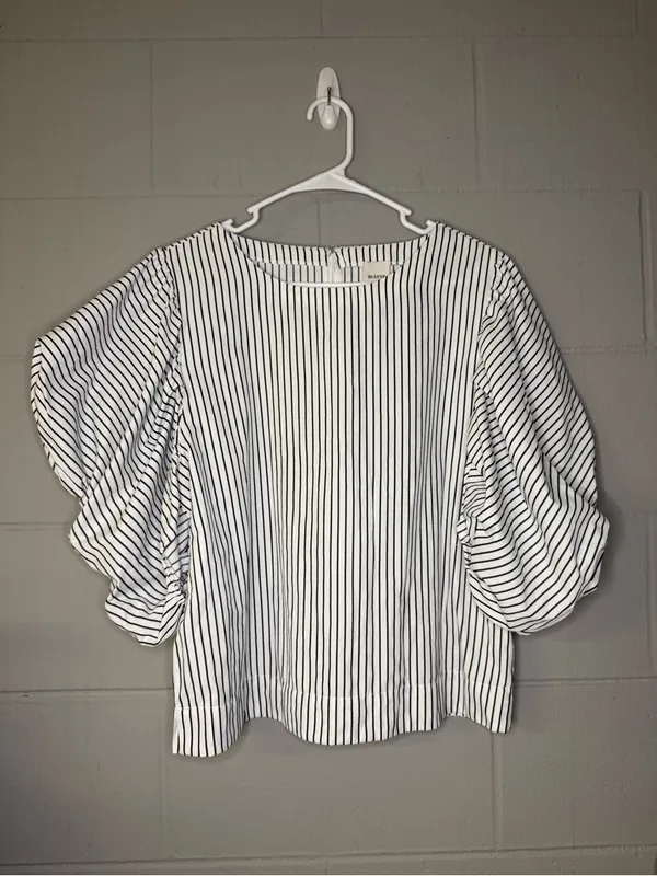 Anthropologie Maeve Puff-Sleeve Boatneck Top Striped Women’s Size Large Cotton - Image 5